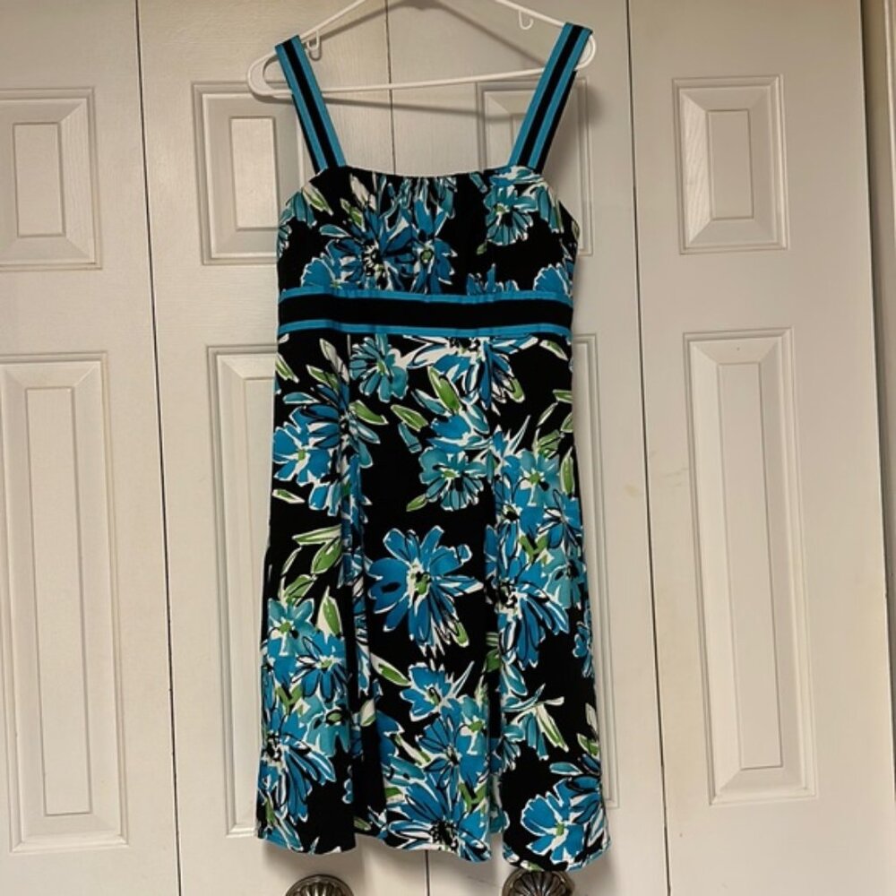 R&K ORIGINALS Women's Black Blue Floral Sundress DRESS Size 10 Sleeveless